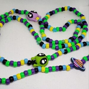 Handmade Long Layering Alien Silicone Beaded Kandi Necklace